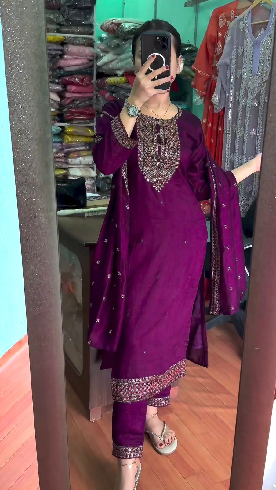 Purple Color Sequence Thread Work Salwar Suit