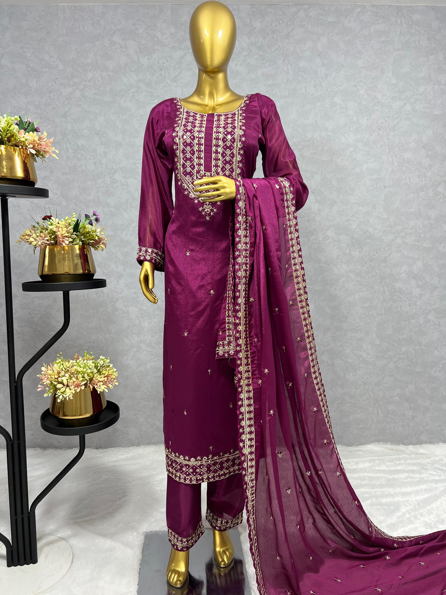 Purple Color Sequence Thread Work Salwar Suit