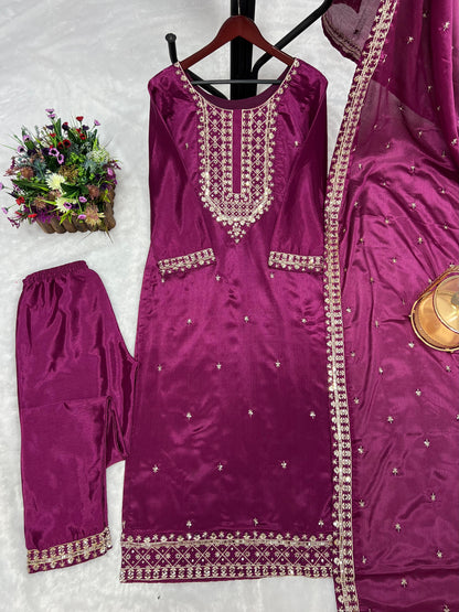 Purple Color Sequence Thread Work Salwar Suit