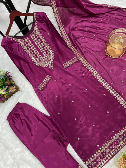 Purple Color Sequence Thread Work Salwar Suit