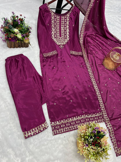 Purple Color Sequence Thread Work Salwar Suit