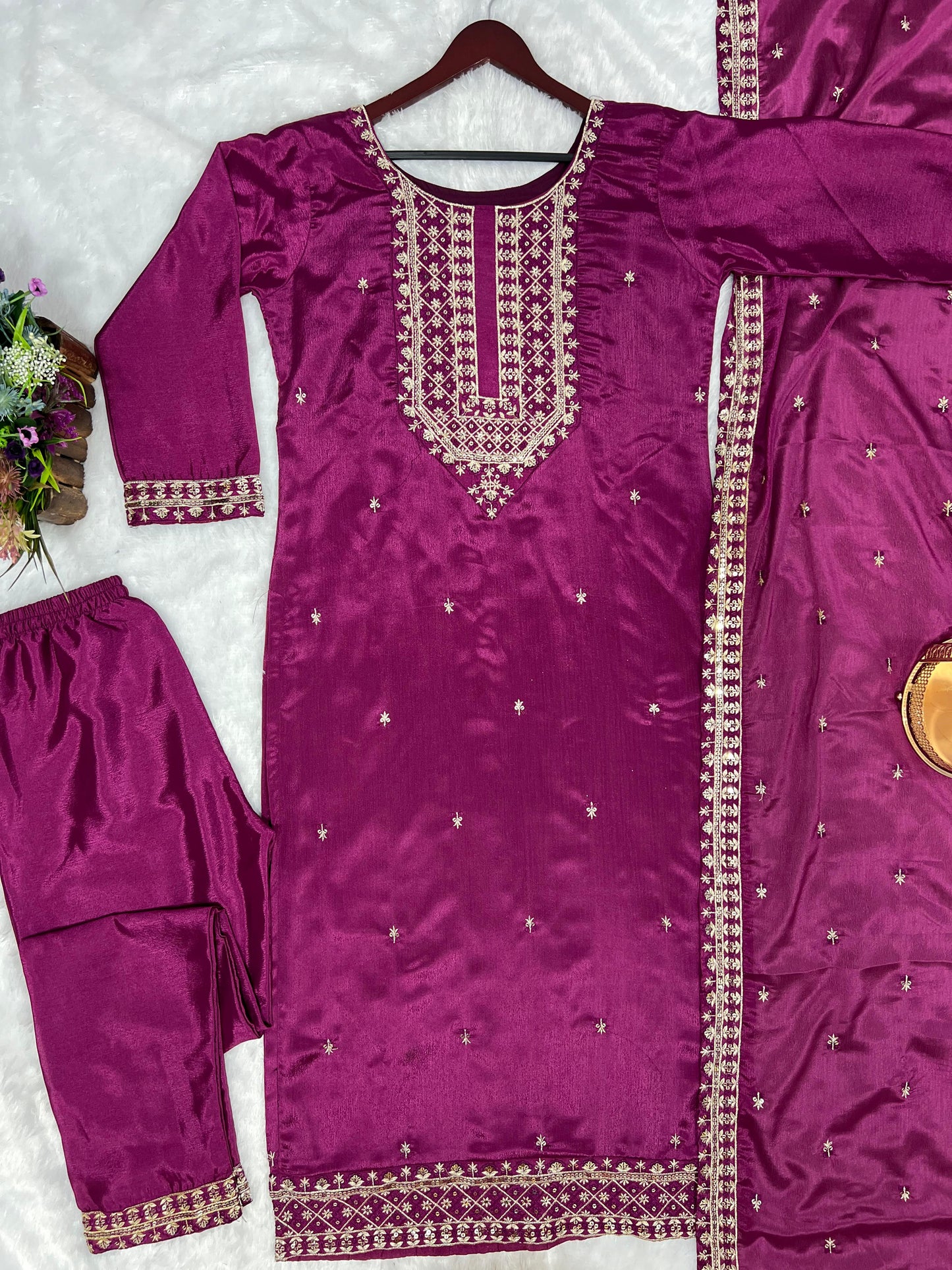 Purple Color Sequence Thread Work Salwar Suit