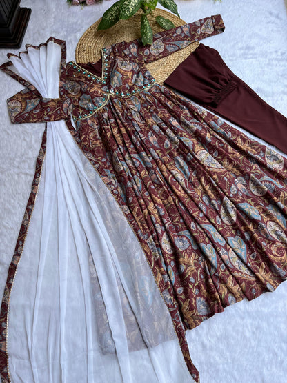 Beautiful Alia Cut Digital Print Brown Color Anarkali Suit