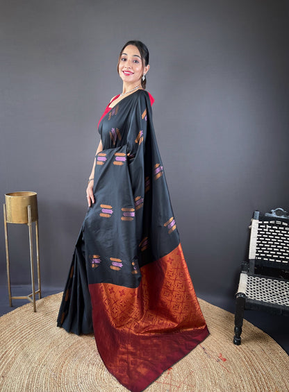 Black Color Copper Rich Weaving Pallu Shining Saree