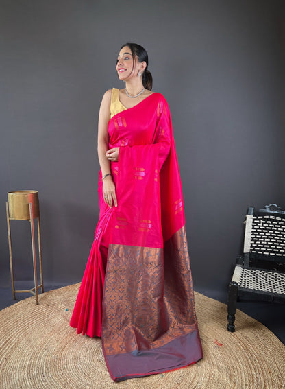 Dark Pink Color Copper Rich Weaving Pallu Shining Saree