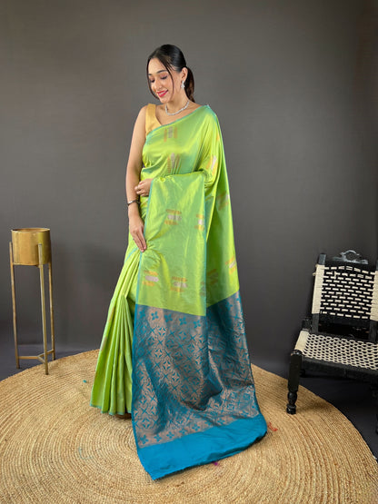 Green Color Copper Rich Weaving Pallu Shining Saree