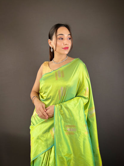 Green Color Copper Rich Weaving Pallu Shining Saree