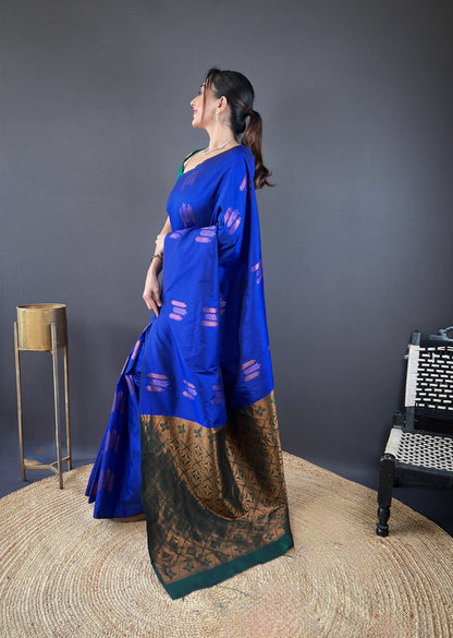 Navy Blue Color Copper Rich Weaving Pallu Shining Saree