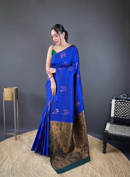 Navy Blue Color Copper Rich Weaving Pallu Shining Saree