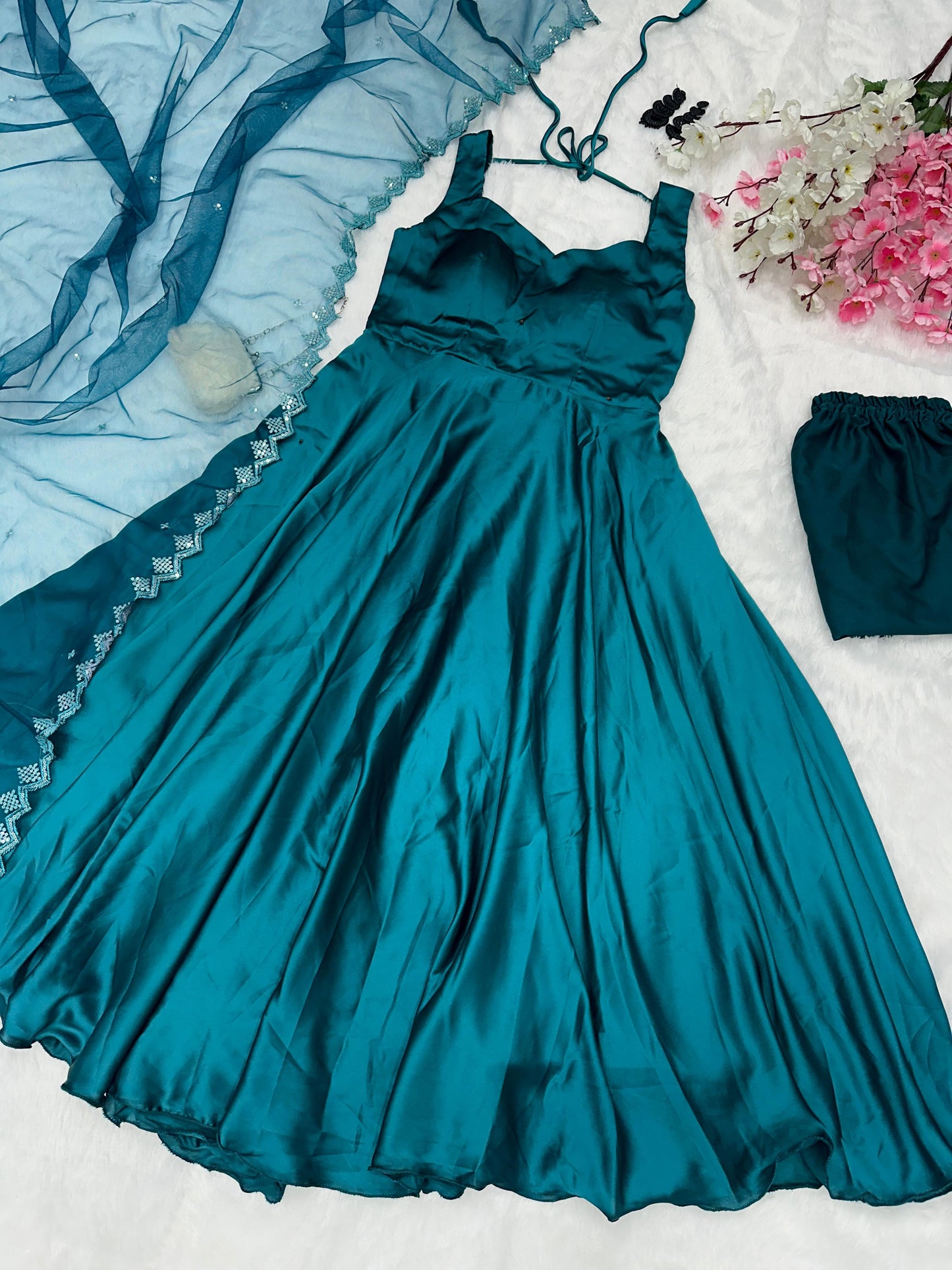 Shining Huge Flair Teal Blue Anarkali Suit