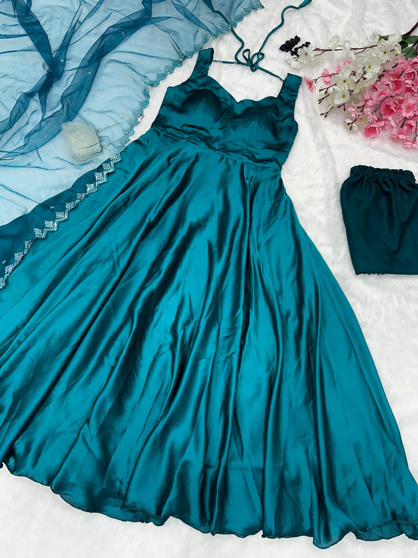 Shining Huge Flair Teal Blue Anarkali Suit