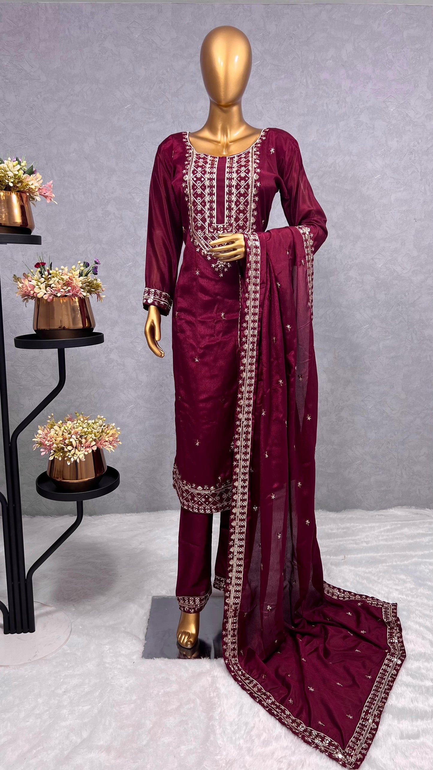 Maroon Color Sequence Thread Work Salwar Suit