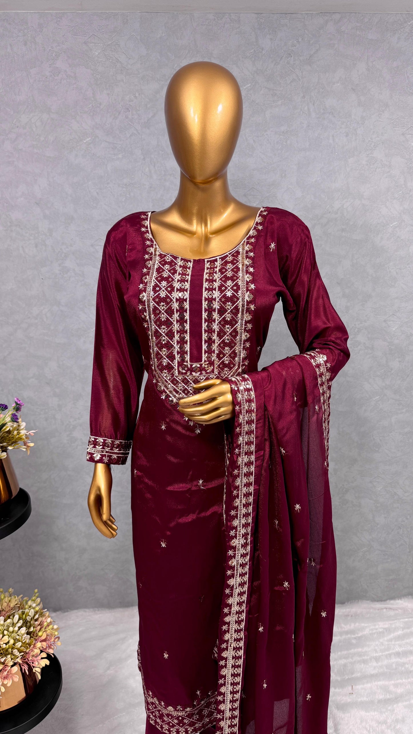 Maroon Color Sequence Thread Work Salwar Suit