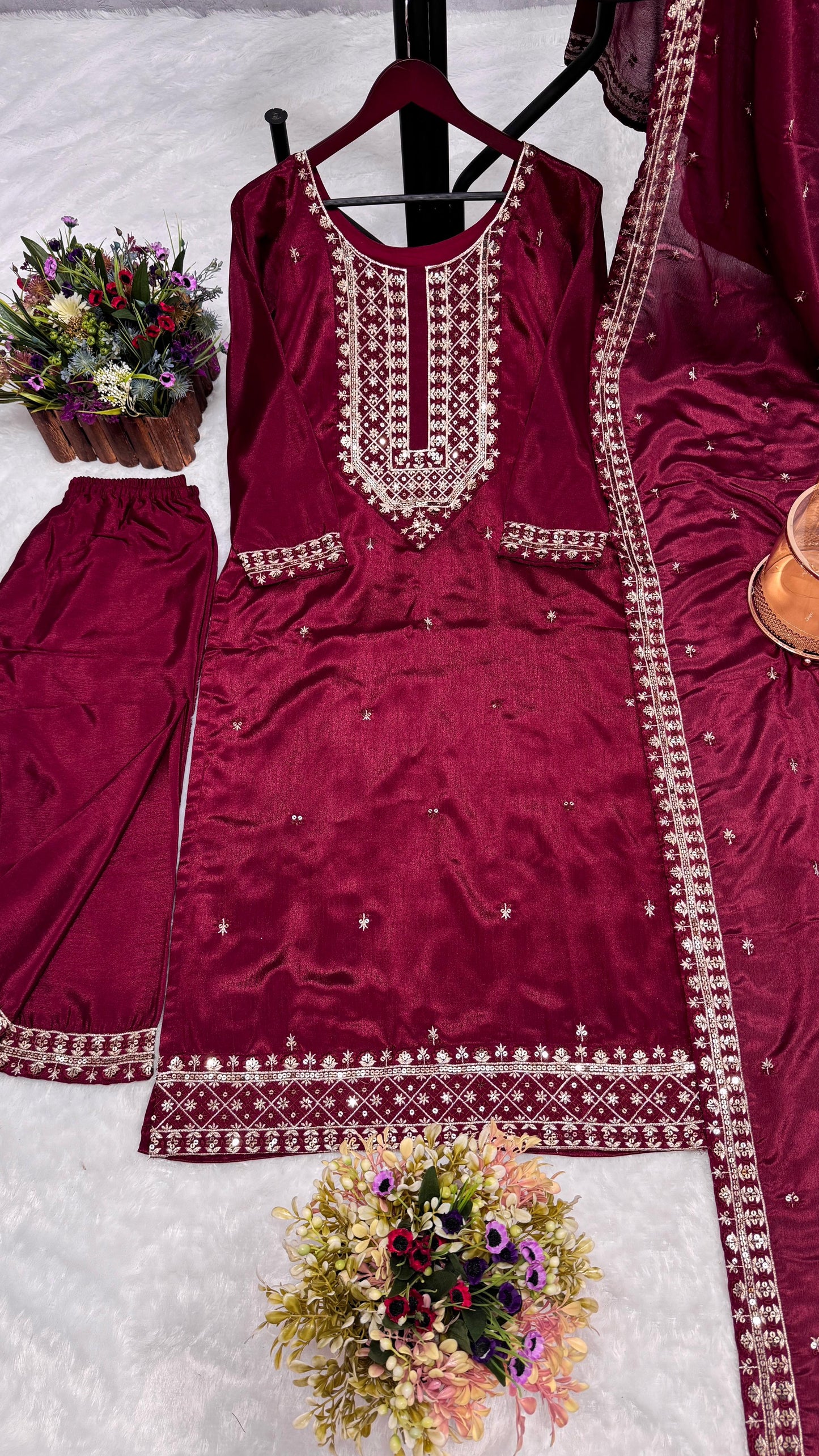 Maroon Color Sequence Thread Work Salwar Suit