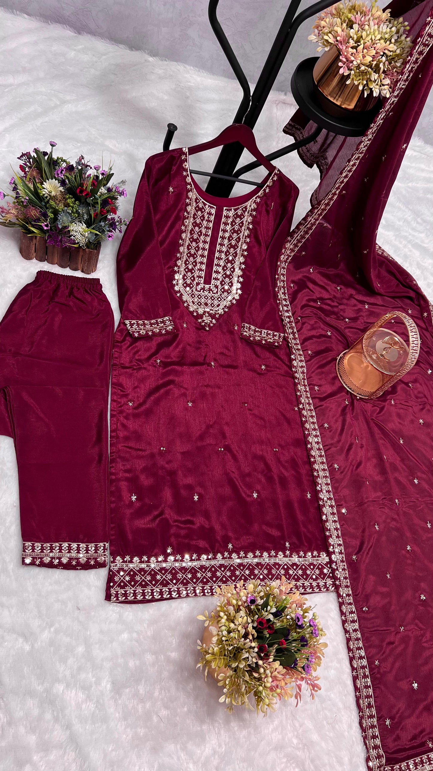 Maroon Color Sequence Thread Work Salwar Suit