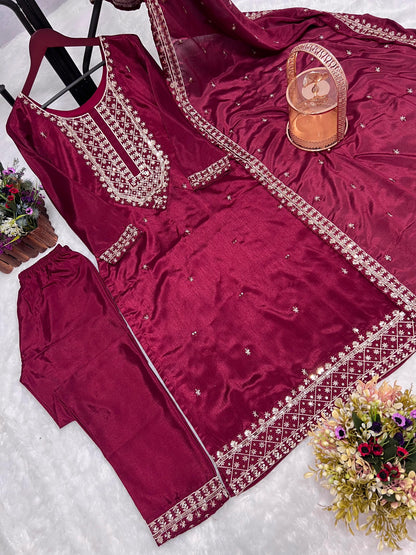 Maroon Color Sequence Thread Work Salwar Suit