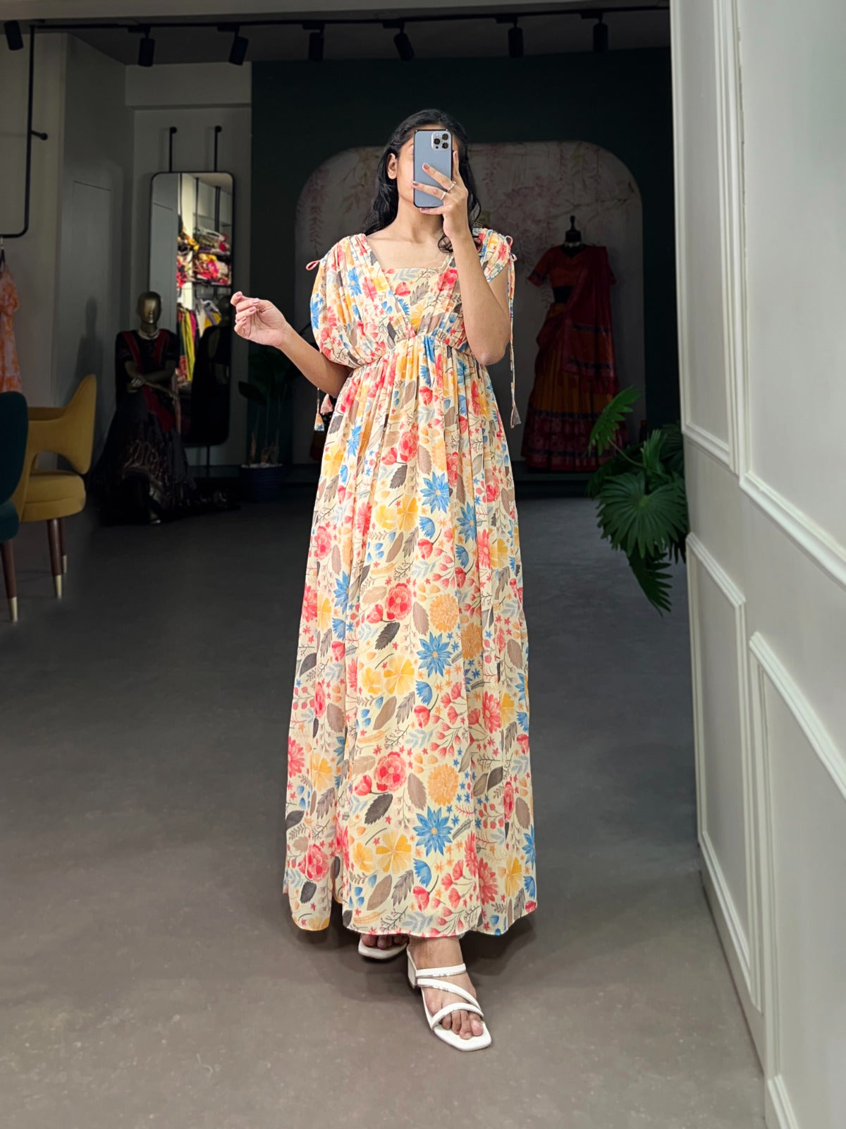 Party Wear Multi Color Floral Print Georgette Gown