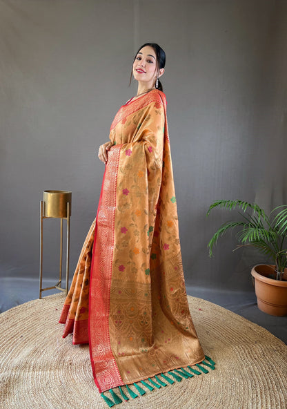 Mustard Color Organza Silk Zari Weaving All Over Saree