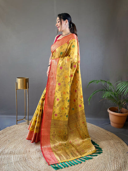 Yellow Color Organza Silk Zari Weaving All Over Saree