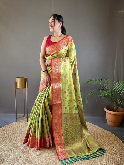 Green Color Organza Silk Zari Weaving All Over Saree