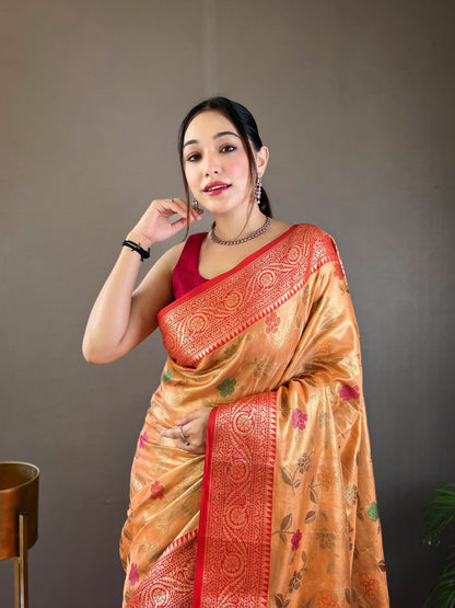 Mustard Color Organza Silk Zari Weaving All Over Saree