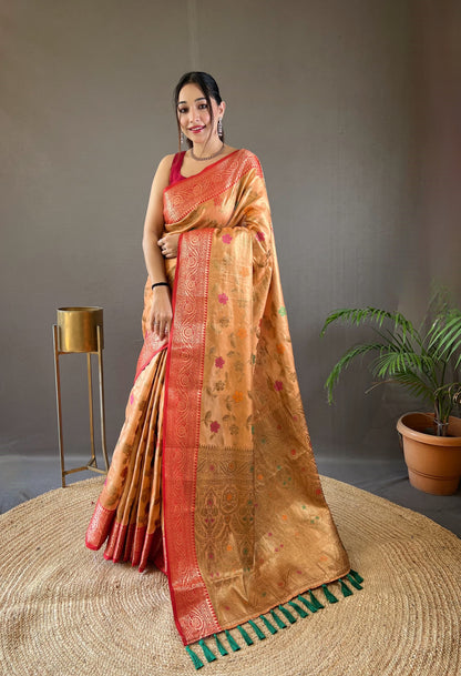 Mustard Color Organza Silk Zari Weaving All Over Saree