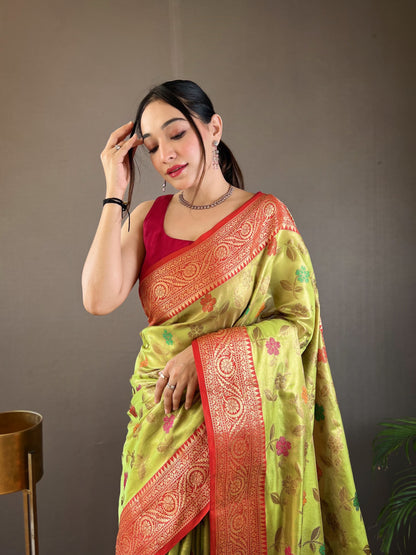 Green Color Organza Silk Zari Weaving All Over Saree