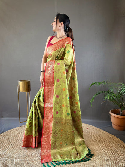 Green Color Organza Silk Zari Weaving All Over Saree