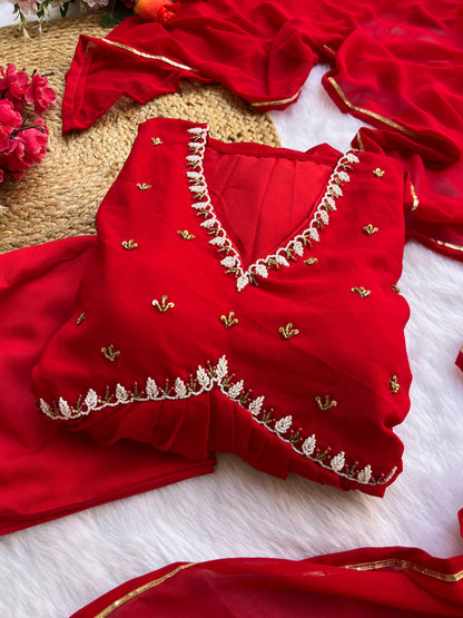 Attractive Red Color Hand Work Georgette Anarkali Suit