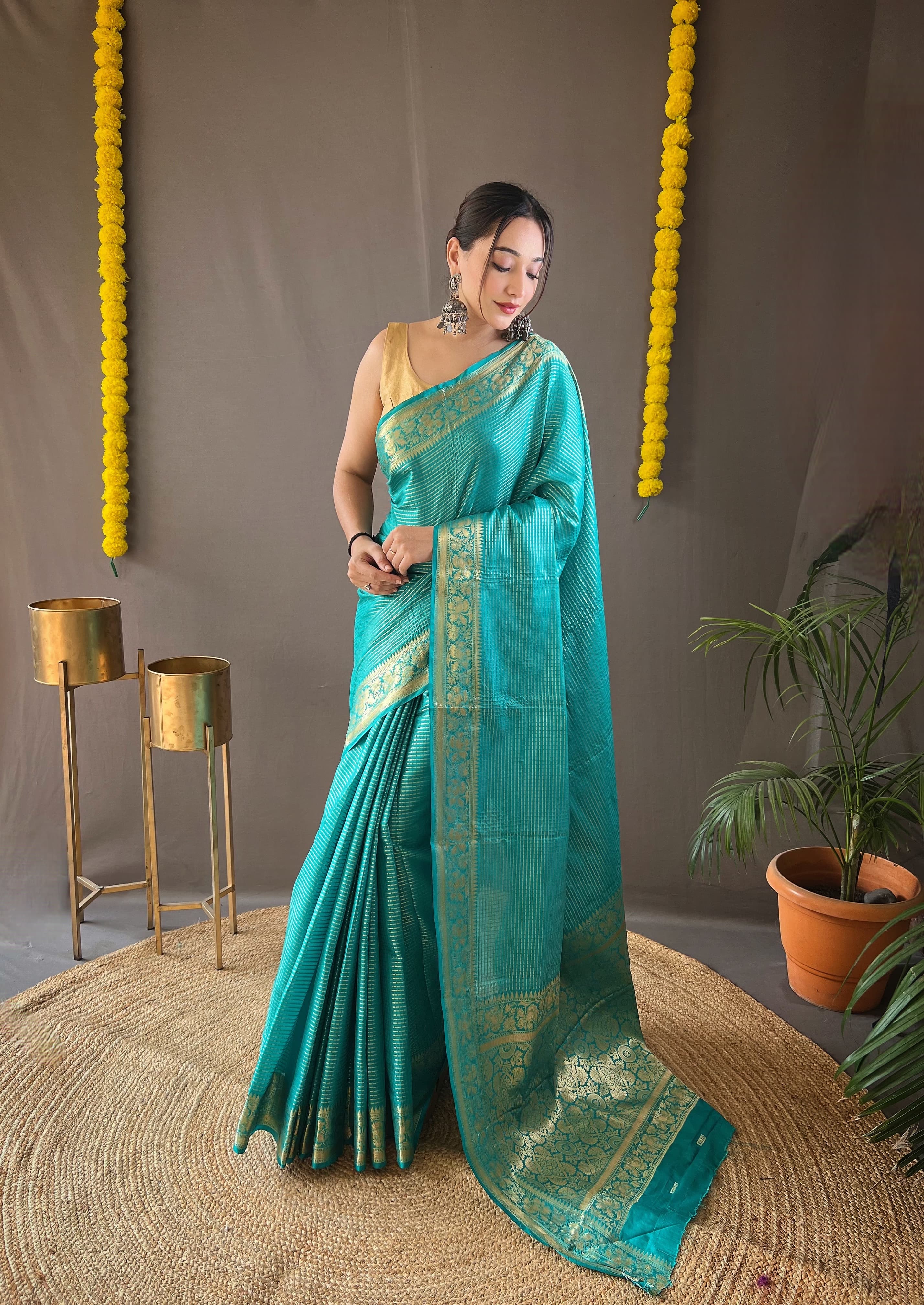 Beautiful Border Aqua Blue Weaving Saree