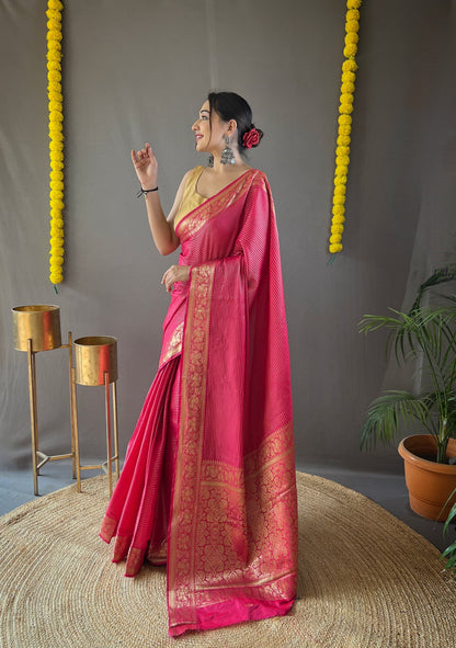 Beautiful Border Pink Weaving Festive Saree