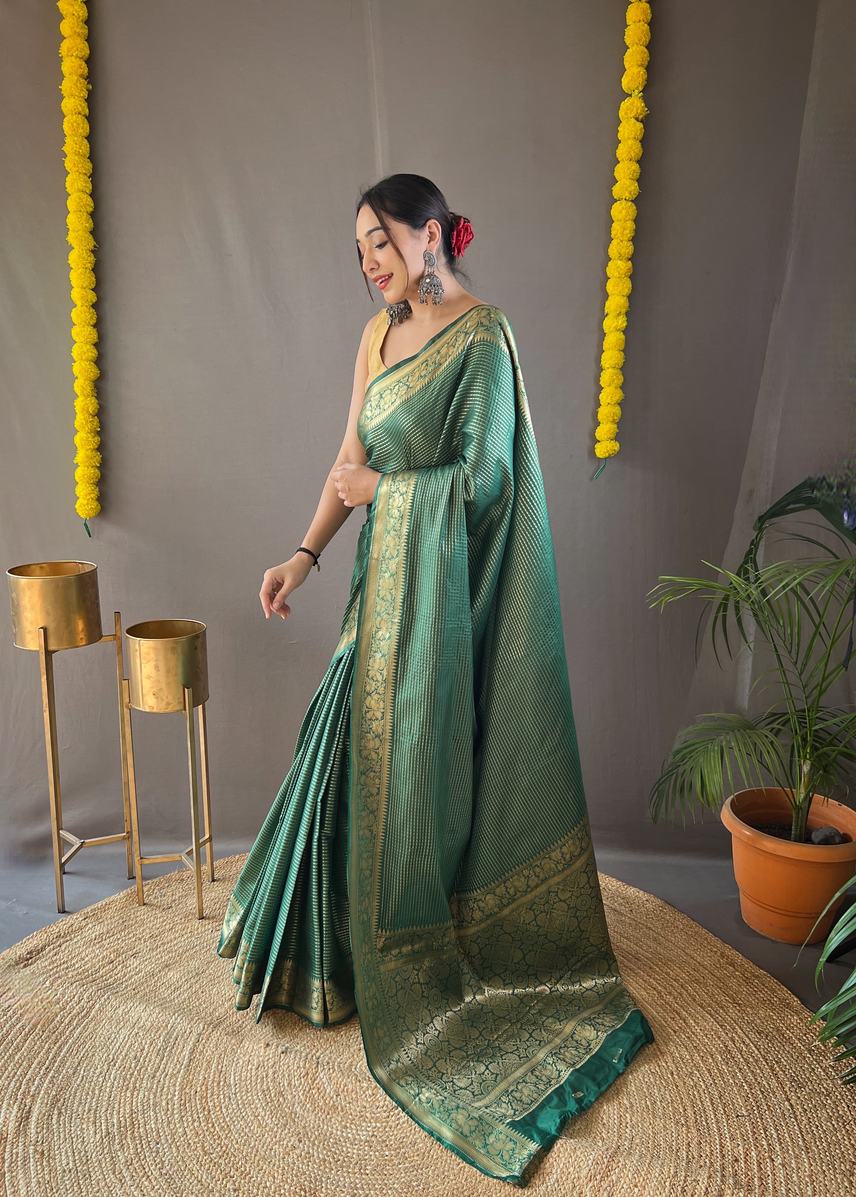 Beautiful Border Green Weaving Festive Saree