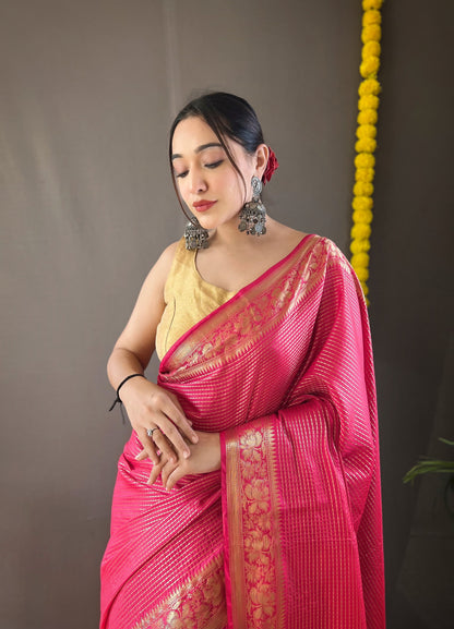 Beautiful Border Pink Weaving Festive Saree