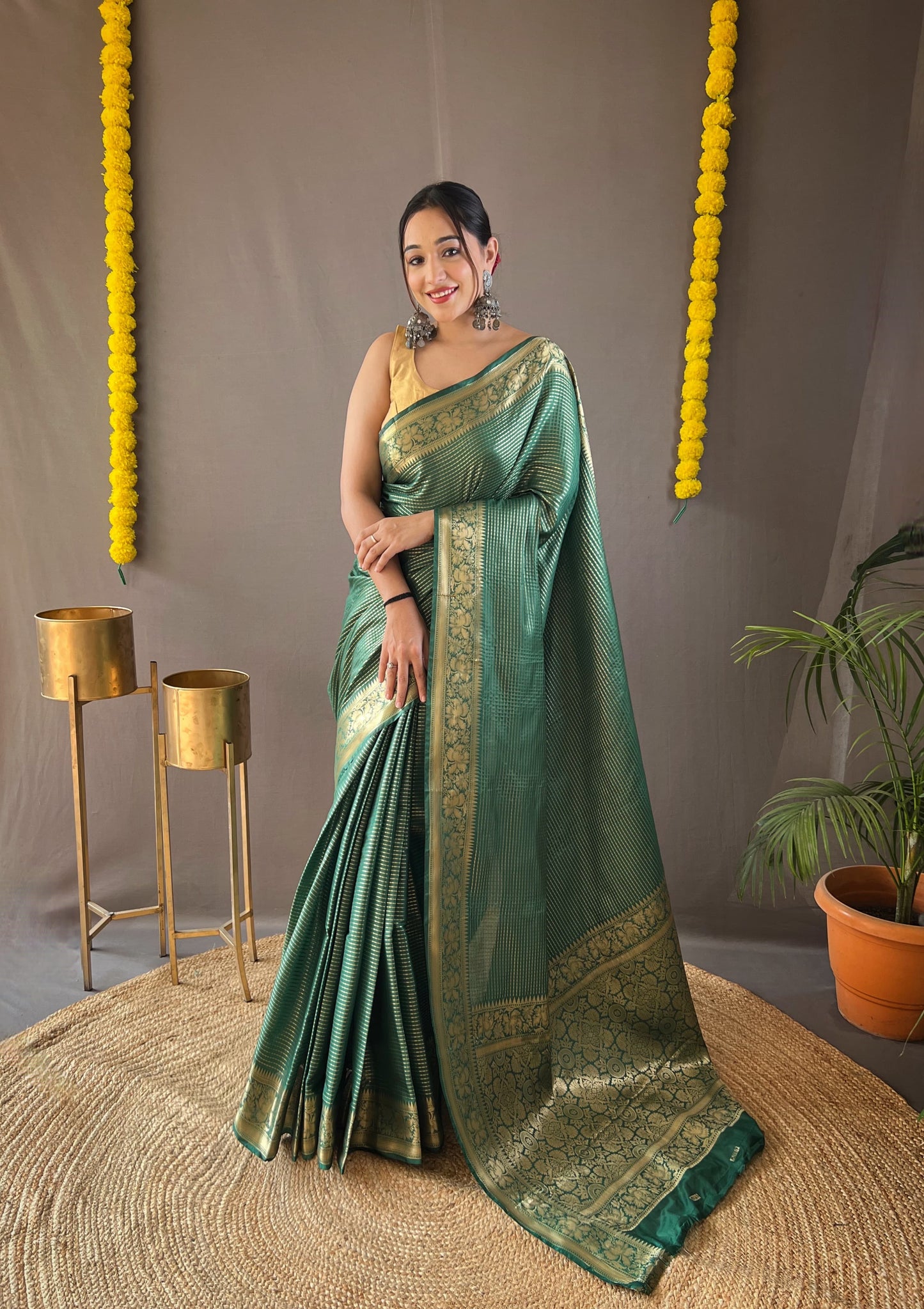 Beautiful Border Green Weaving Festive Saree