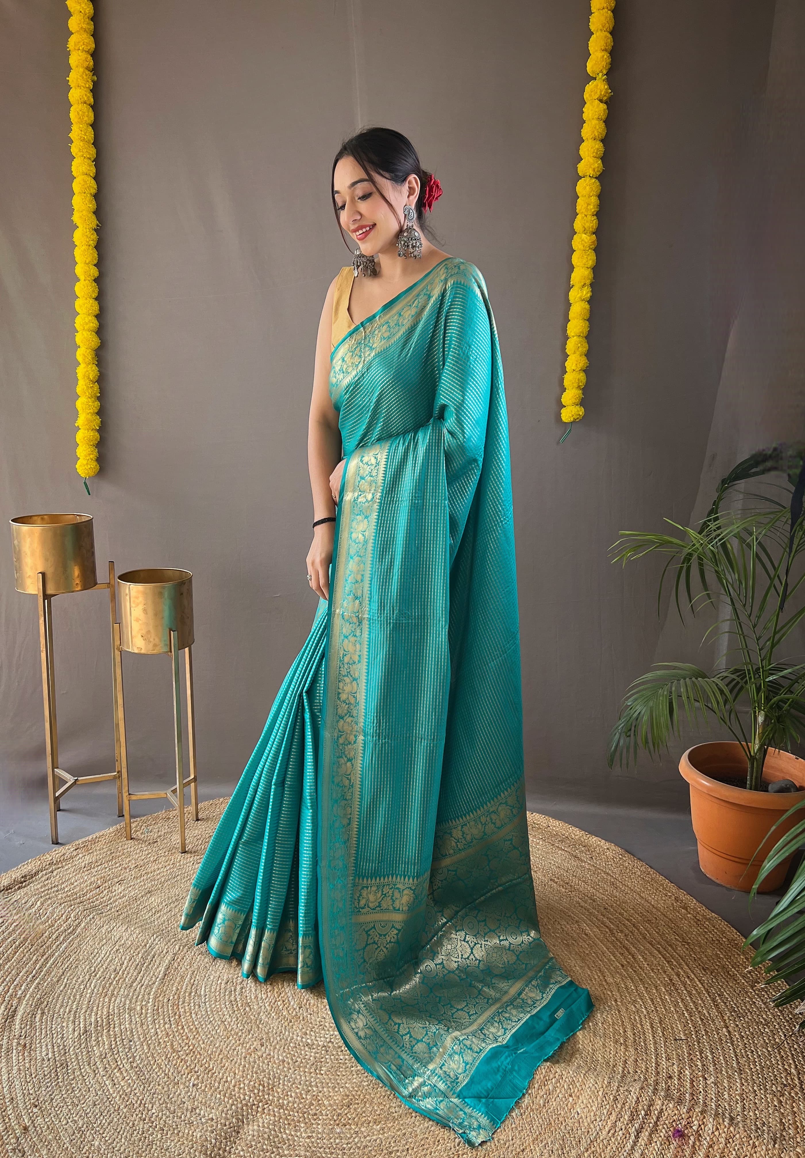 Beautiful Border Aqua Blue Weaving Saree