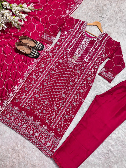 Demanding Sequence Work Pink Color Kurti Set