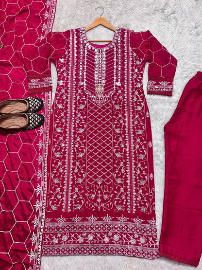 Demanding Sequence Work Pink Color Kurti Set