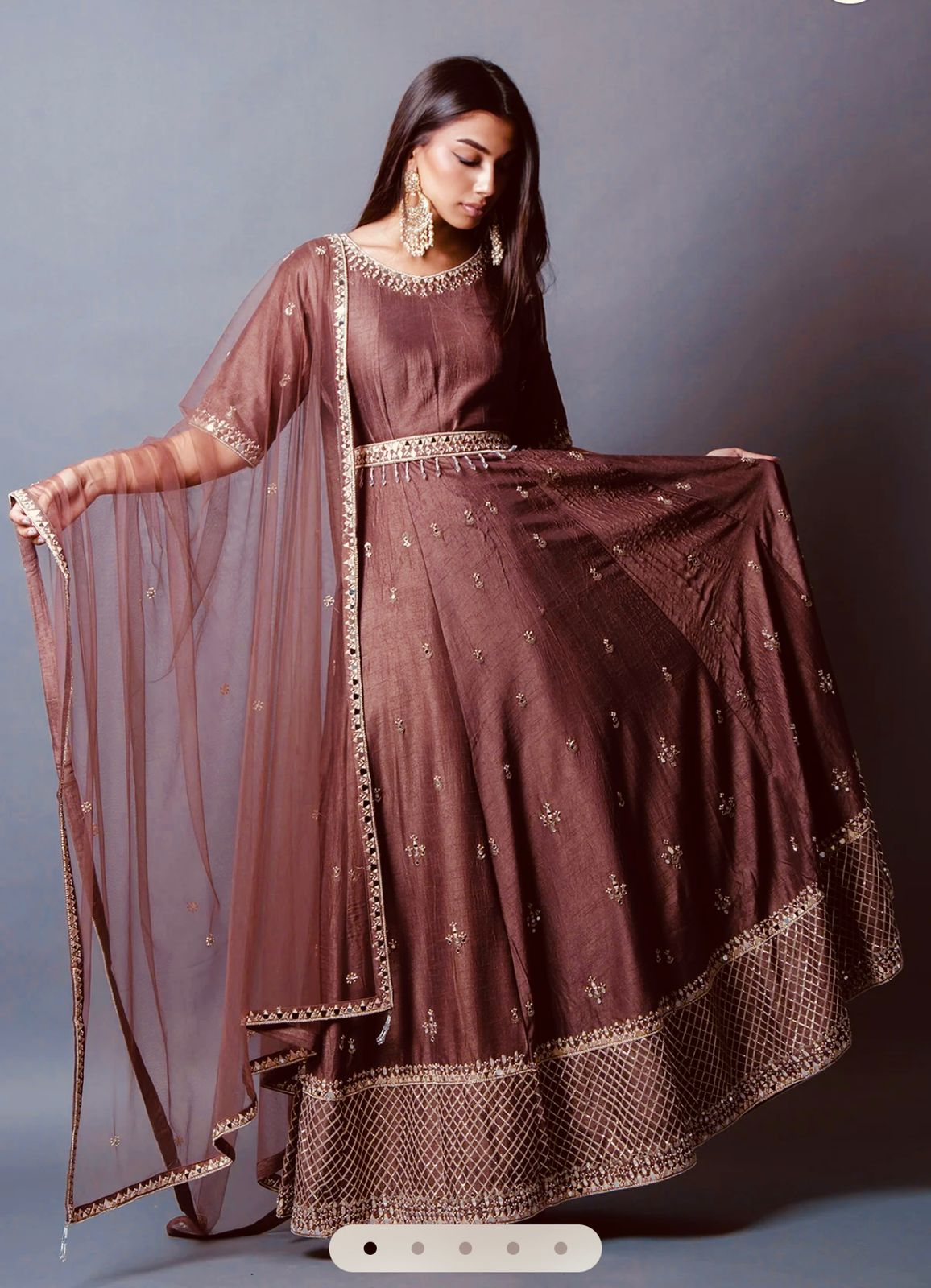 Sequence Embroidery Work Brown Anarkali Suit