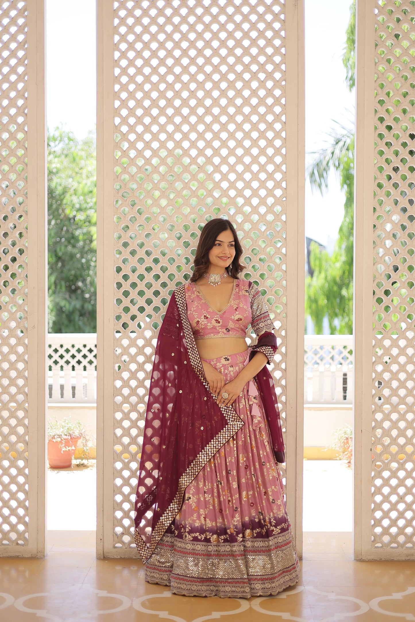 Captivating Jacquard Work Lavender Lehenga Choli