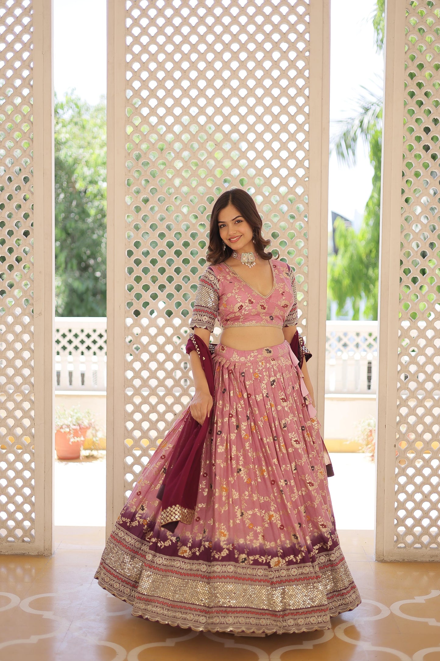 Captivating Jacquard Work Lavender Lehenga Choli