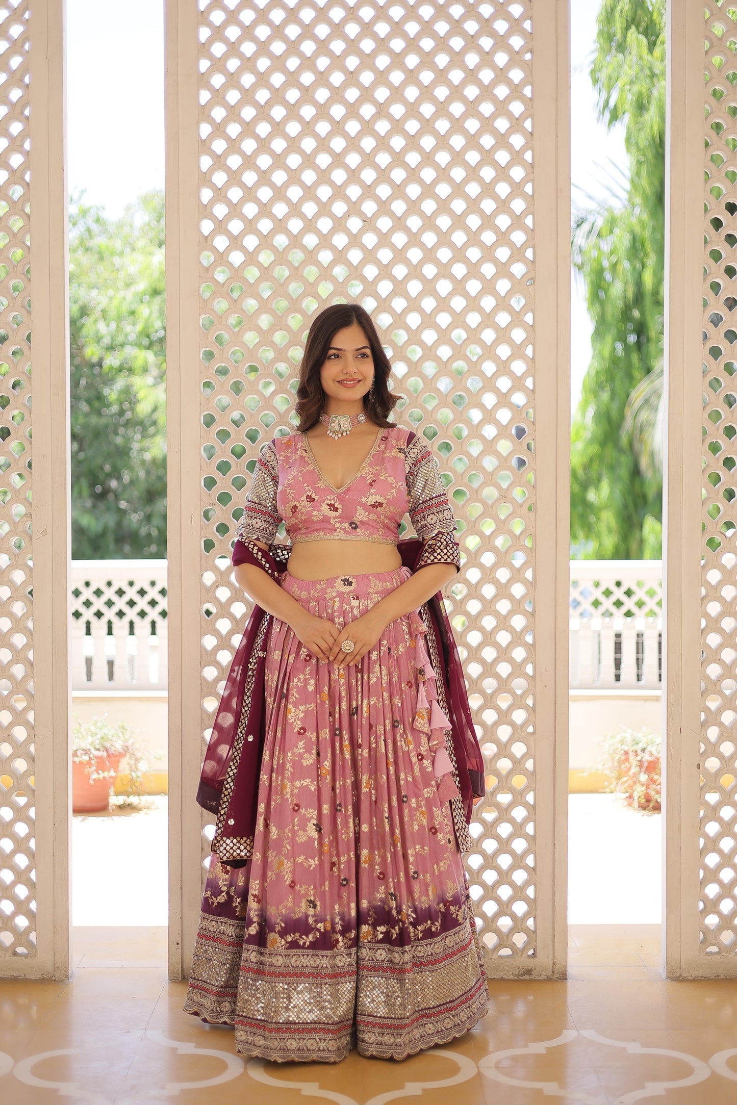 Captivating Jacquard Work Lavender Lehenga Choli