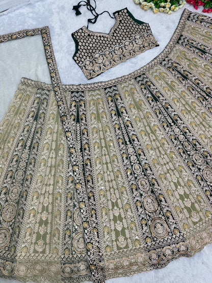 Designer Heavy Mirror Hand Work Pista With Black Lehenga Choli