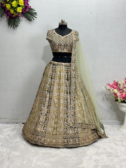 Designer Heavy Mirror Hand Work Pista With Black Lehenga Choli