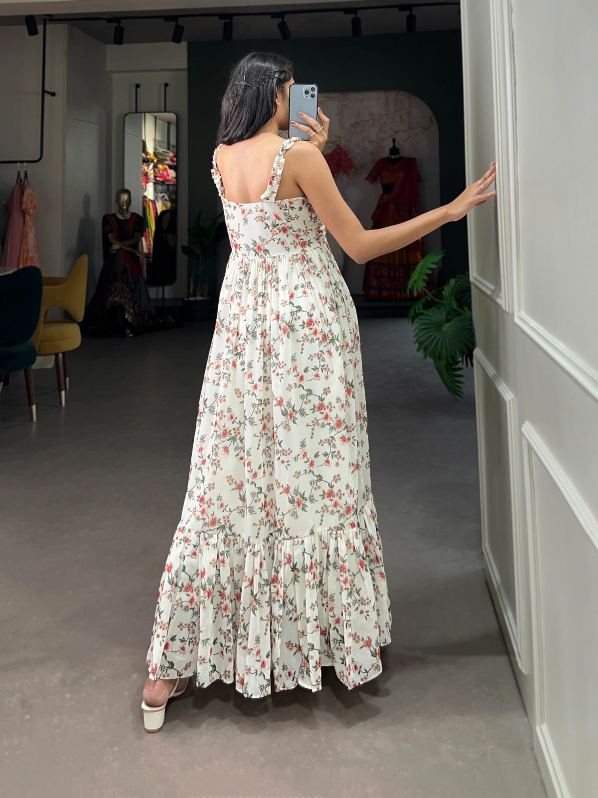 Style White Floral Print Western Maxi Dress