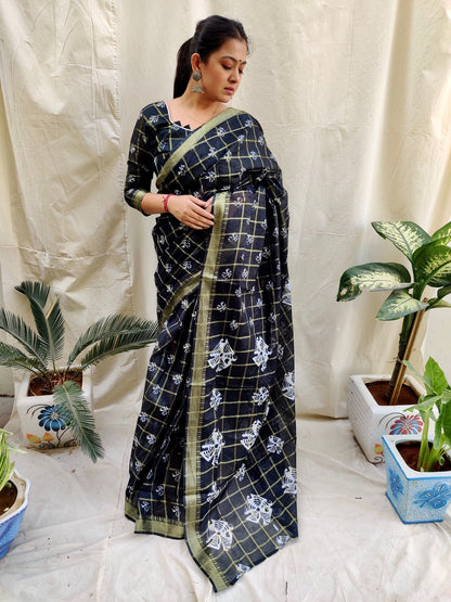 Festive Wear Batik Black Cotton Saree