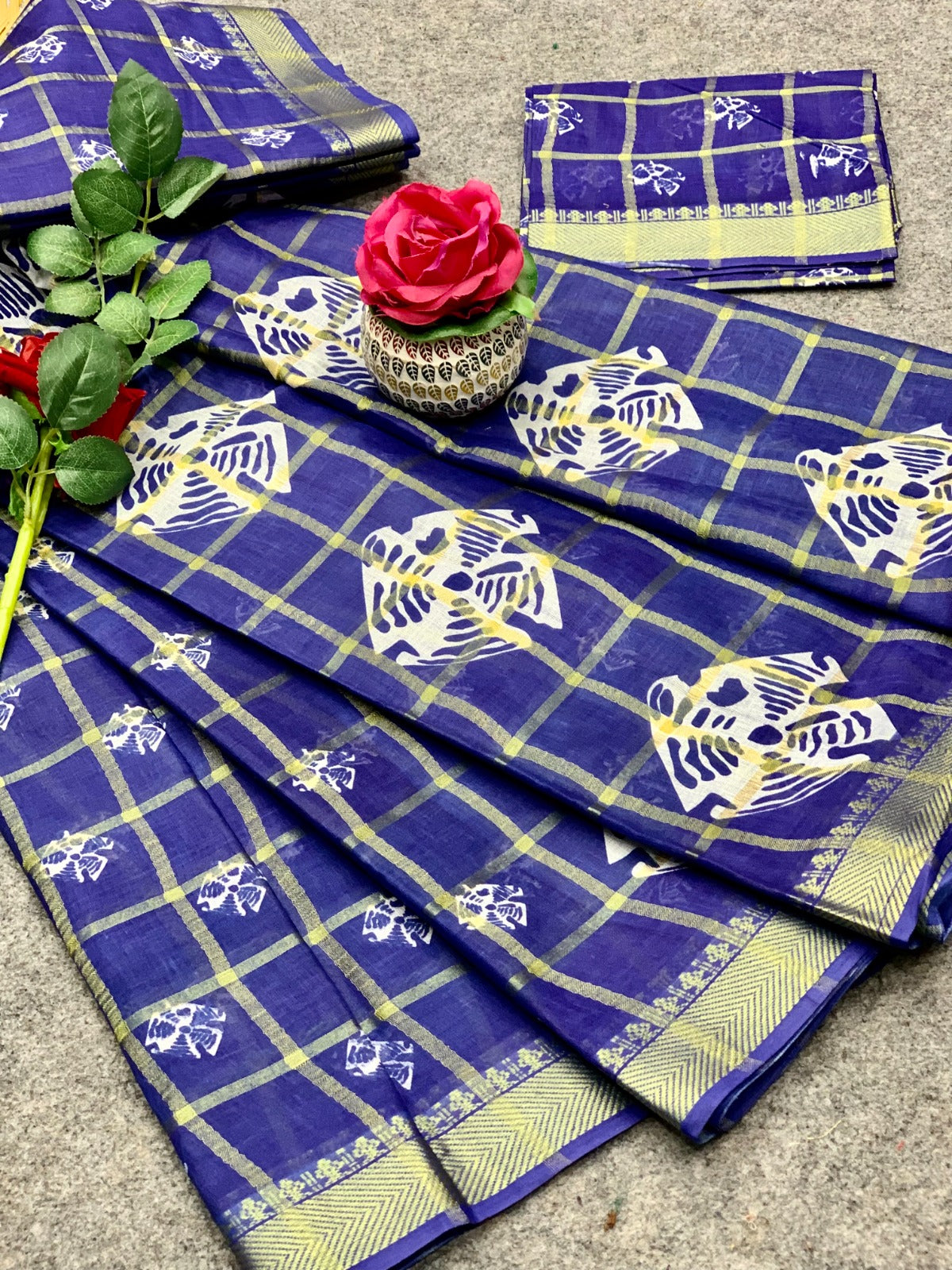 Festive Wear Batik Print Blue Cotton Saree