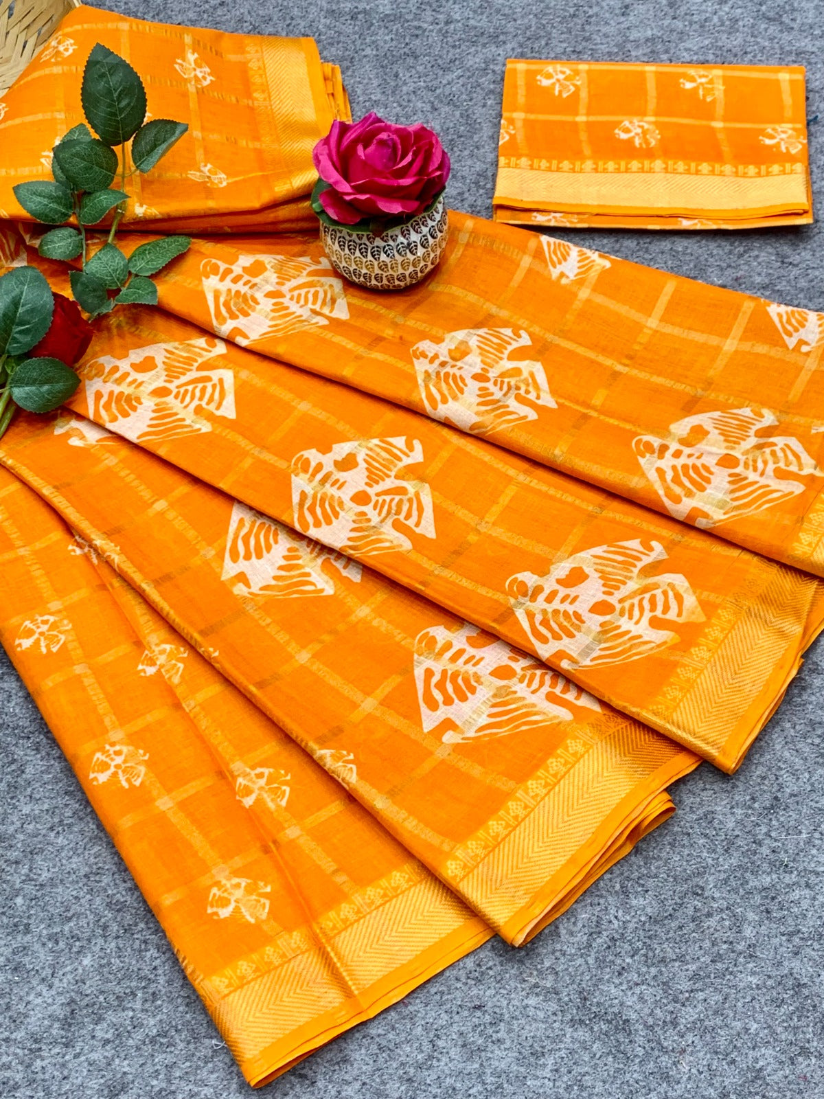 Festive Wear Batik Mustard Cotton Saree