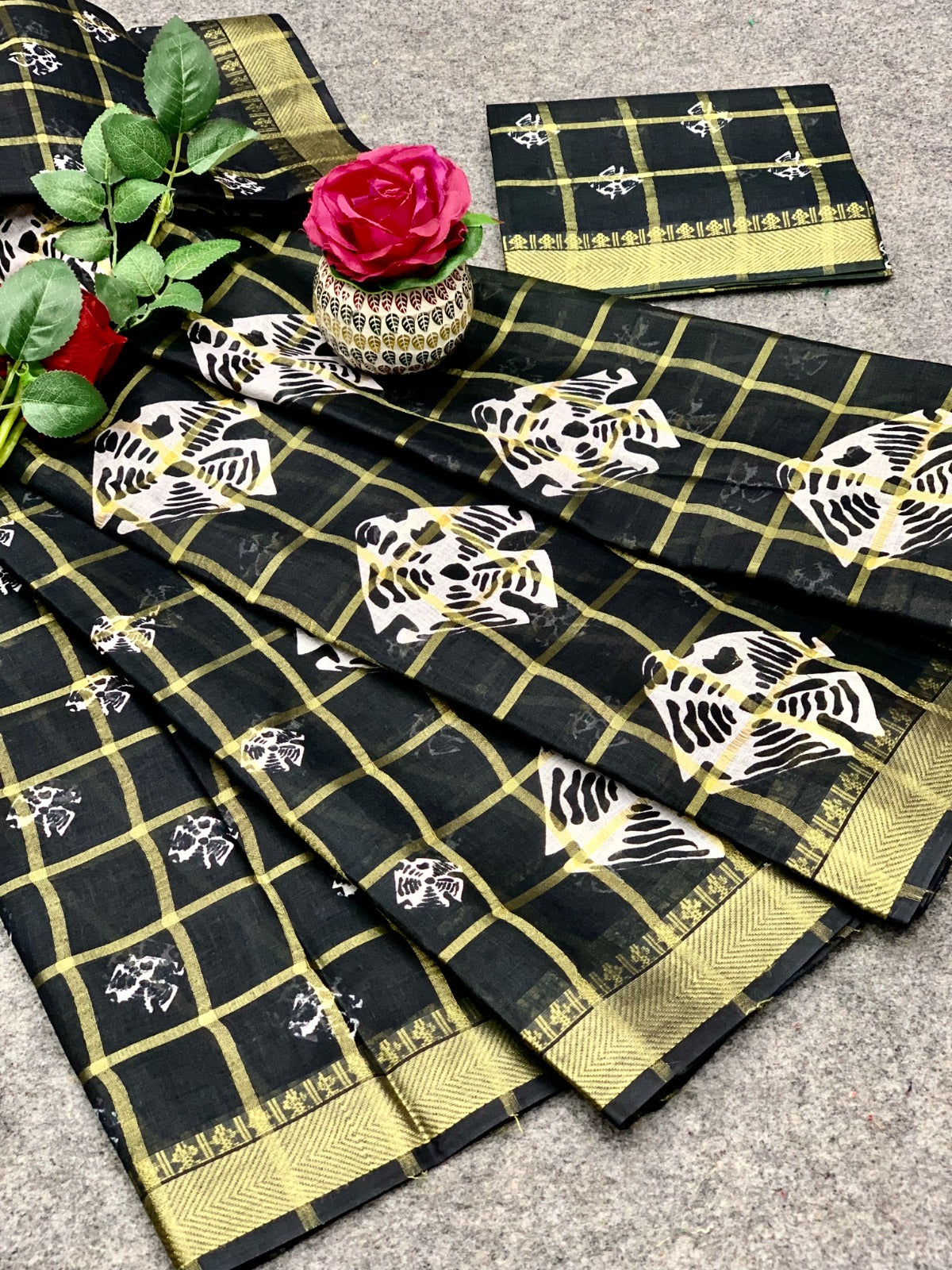 Festive Wear Batik Black Cotton Saree