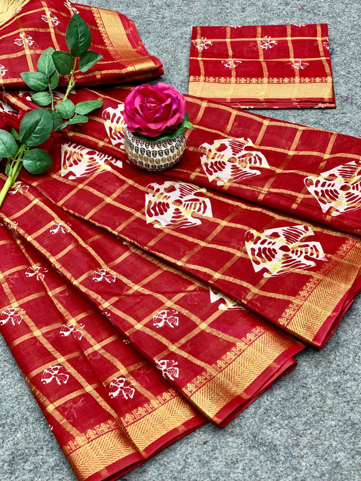 Festive Wear Batik Red Cotton Saree