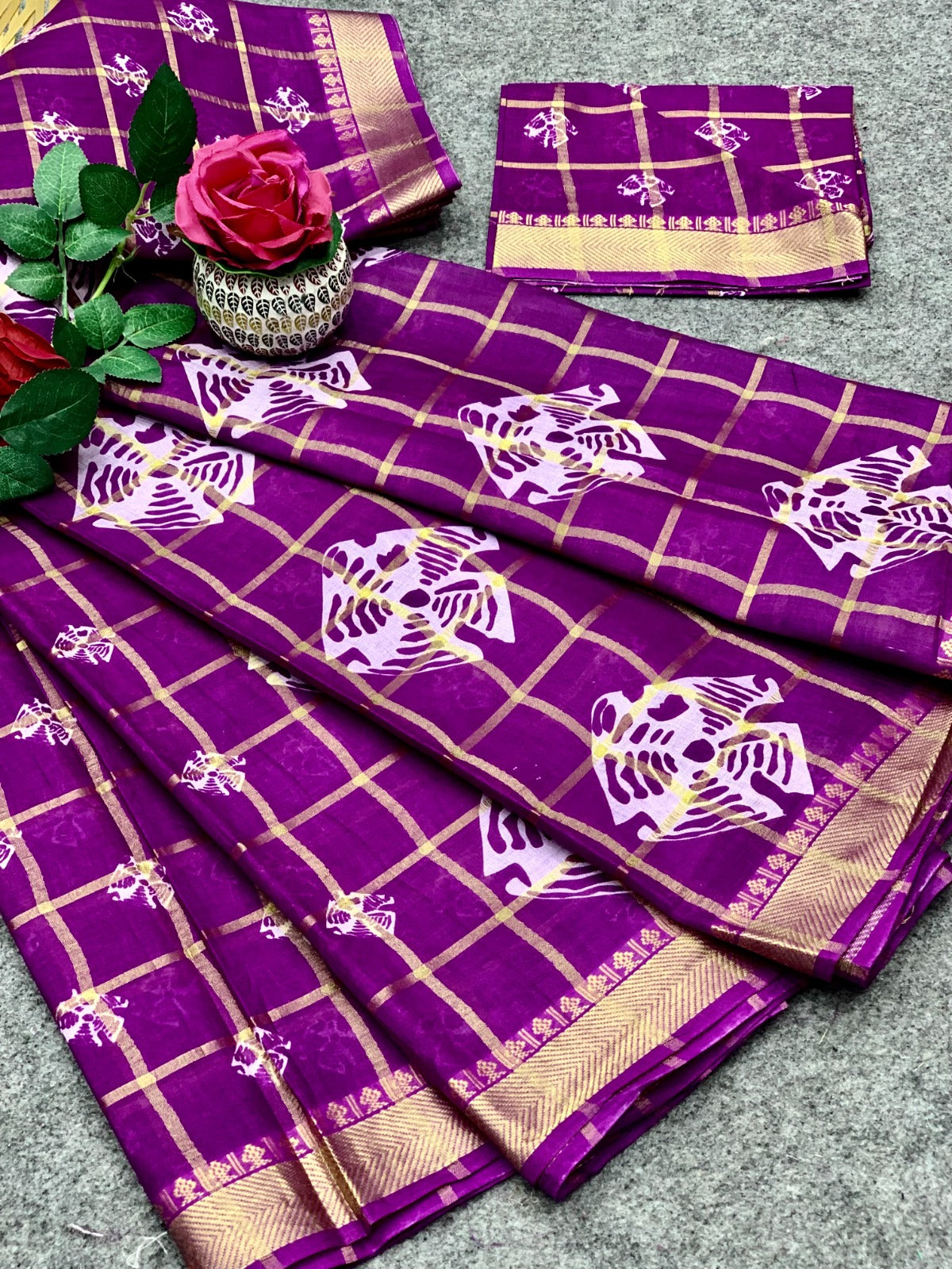 Festive Wear Batik Purple Cotton Saree